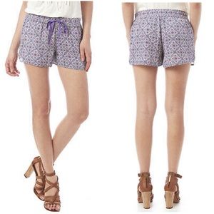 Joie Layana Tile Print Tie-Front Silk Shorts, Petunia
